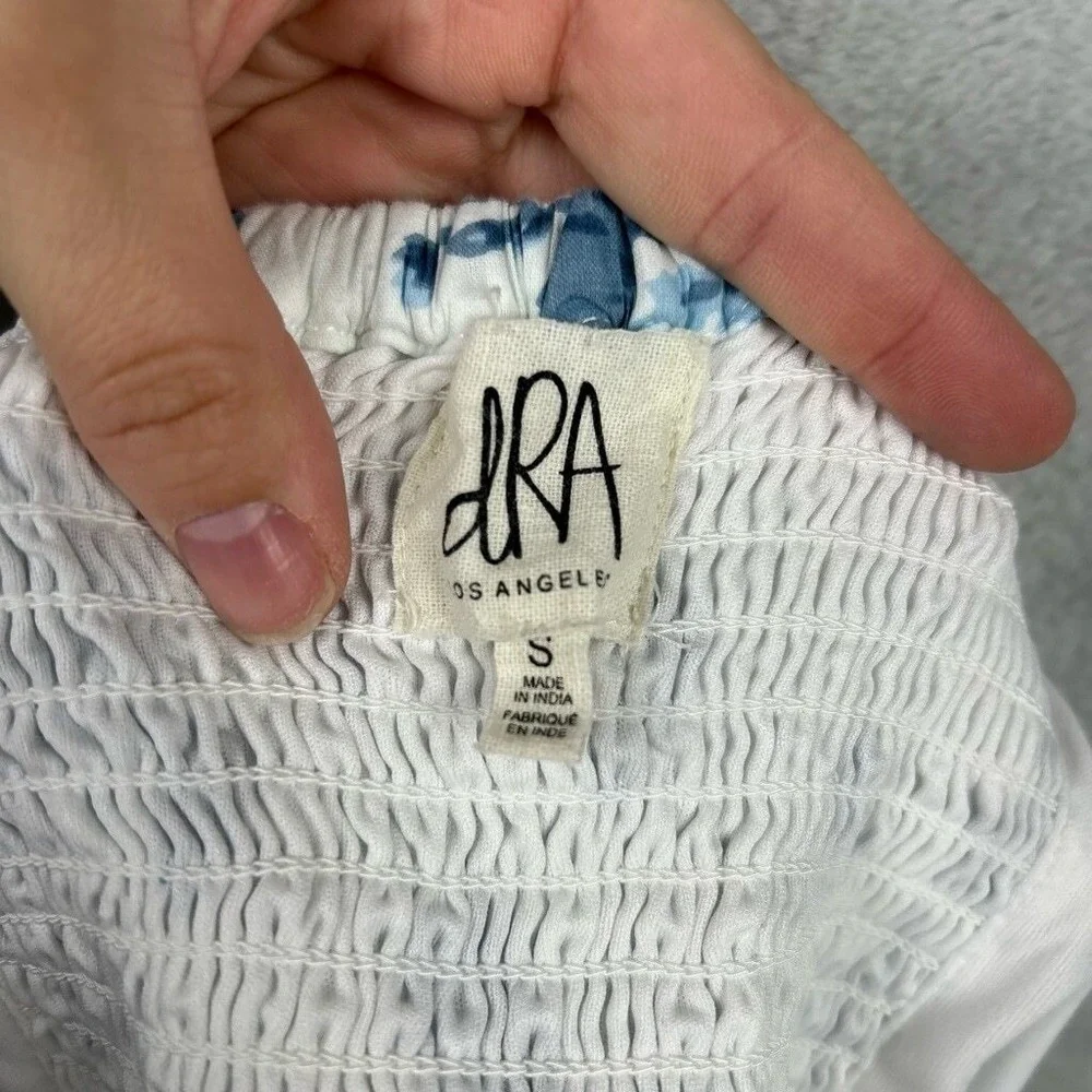 dRA Floral Ruffle Sleeve Crop Top White Blue Women's Small Romantic Summer‎ - Picture 4 of 8